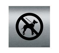 AUA SIGNALETIQUE - Plaque de porte Aluminium brossé imprimé AluSign - Double Face adhésif au dos (200 x 200 mm, Chien Interdit)