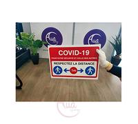 AUA SIGNALETIQUE - Signalisation Coronavirus respectez consignes COVID-19 - Modèle avec 6 pictogrammes -Rouge - 600x420 mm, Vinyl adhésif