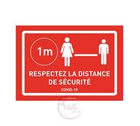 AUA SIGNALETIQUE - Signalisation Coronavirus respectez la Distance de sécurité 1 mètre COVID-19 - Rouge - 210x150 mm, Vinyl adhésif