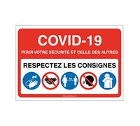AUA SIGNALETIQUE - Signalisation respectez consignes - Modèle avec 5 pictogrammes -Rouge - 210x150 mm, PVC 1.5mm