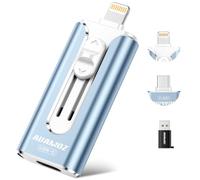 AUAMOZ Clé USB 256 Go pour iPhone - Clé USB portable pour stockage et transfert de photos et de vidéos - Compatible avec iPhone, iPad, Android, PC (bleu)