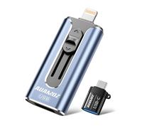 AUAMOZ Clé USB 256 Go pour iPhone - Clé USB portable pour stockage et transfert de photos et de vidéos - Compatible avec iPhone, iPad, Android, PC (bleu)