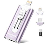 AUAMOZ Mini clé USB double interface 256 Go, aucune application requise, mémoire flash portable compatible avec iPhone, iPad, Android et PC, stockage facile pour photos, vidéos et fichiers, violet