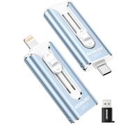 AUAMOZ Mini clé USB double interface 256 Go USB-C et USB-L portable compatible avec iPhone 17/16/15/14/13/12/11, iPad, Android et PC, facile à enregistrer photos, vidéos et fichiers (bleu brume)