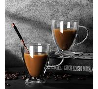 Auaozo Lot de 2 tasses à café à expresso en verre transparent à double paroi avec poignée pour cappuccino, thé, 355 ml, légères et passent au micro-ondes (355 ml)