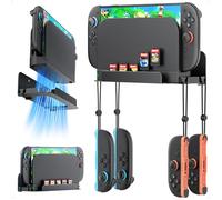 Auarte Support Mural pour Nintendo Switch 2, Support pour Switch Accessoires avec 5 Fentes pour Cartes de jeu et 4 Crochets pour Joy-pad, Étagère Murale en Métal avec Dissipation Thermique Creuse