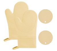 AUAUY 1 Paire Gants de Cuisine en Silicone avec 2 Maniques, Gants de Four | Résistant à La Chaleur jusqu'à 240 °C, Gants de Cuisine Antidérapants pour Grillades, Cuisine, Four, Micro-Ondes, Abricot
