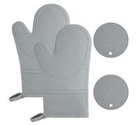 AUAUY 1 Paire Gants de Cuisine en Silicone avec 2 Maniques, Gants de Four | Résistant à La Chaleur jusqu'à 240 °C, Gants de Cuisine Antidérapants pour Grillades, Cuisine, Four, Micro-Ondes, Gris
