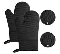 AUAUY 1 Paire Gants de Cuisine en Silicone avec 2 Maniques, Gants de Four | Résistant à La Chaleur jusqu'à 240 °C, Gants de Cuisine Antidérapants pour Grillades, Cuisine, Four, Micro-Ondes, Noir