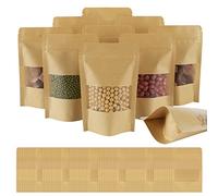 AUAUY 100PCS Sachet Kraft Alimentaire, Sac Papier Kraft avec Fenetre, Réutilisable Sachet Craft, Standable Sachet Kraft Zip, Emballage Alimentaire, S'appliquent aux Noix Grains Café Thé Épices(9x14cm)