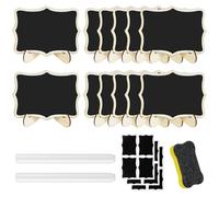 AUAUY 12 Pcs Mini Tableaux Noirs, 2 Stylos Hydrosolubles, 12 Petits Papiers PVC pour Étiquettes de Buffet, Cartes de Table, Numéros de Table, Étiquettes de Prix (10x7.5cm)
