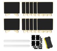 AUAUY 12 Pcs Mini Tableaux Noirs, 2 Stylos Hydrosolubles, 12 Petits Papiers PVC pour Étiquettes de Buffet, Cartes de Table, Numéros de Table, Étiquettes de Prix (10x7.5cm)