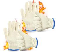 AUAUY 2 Paires Gants de Cuisine, Gants Anti Chaleur Four avec Doigts, Gant de Barbecue Intérieur et Extérieur Coton Tricoté Épais, Résistants à la Chaleur jusqu'à 250 °C, pour Cuisson, Poêle en Fonte