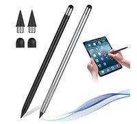 AUAUY 2 PCS 2 En 1 Crayon Éternel à Écran Tactile, Crayon Éternel Réutilisable de Nib Remplaçable avec 2 Pointes de Rechange et 2 Capuchons en Silicone, Métal Stylo Sans Encre pour L'écriture Dessin