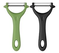 AUAUY 2 PCS Éplucheur Universel, Econome Legumes Inox Eplucheur Legumes Manuel Eplucheur Pomme de Terre Poignée Ergonomique, Couteau Eplucheur Cuisine pour Légumes Fruits (Noir+Vert)