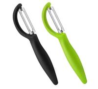 AUAUY 2 PCS Éplucheur Universel, Econome Legumes Inox Eplucheur Legumes Manuel Eplucheur Pomme de Terre Poignée Ergonomique, Couteau Eplucheur Cuisine pour Légumes Fruits (Noir+Vert)