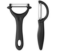 AUAUY 2 PCS Éplucheur Universel, Econome Legumes Inox Eplucheur Legumes Manuel Eplucheur Pomme de Terre Poignée Ergonomique, Couteau Eplucheur Cuisine pour Légumes Fruits (Noir)