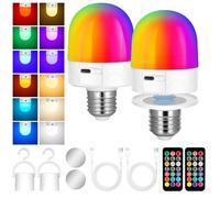 AUAUY 2pcs E27 Ampoule Rechargeable avec Télécommande, Couleur RVB