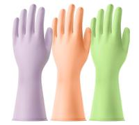 AUAUY 3 Paire Gants de Menage de Vaisselle, Gants de Cuisine de Nettoyage Réutilisables en Caoutchouc, Antidérapant, pour Le Nettoyage de La Cuisine, Lessive, Jardinage (Vert + Orange + Violet, S)