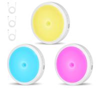 AUAUY 3pcs Veilleuse Détecteur de Mouvement Interieur, LED Multicolore RGB | avec Base Magnétique, 3 Modes éclairage & USB Rechargeable Lumiere detecteur de Mouvement pour d'escalier, Couloir