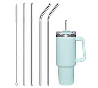 AUAUY 4PCS Pailles en Stainless Steel Réutilisables, Paille Stainless Steel avec Brosse de Nettoyage Compatible avec la Tasse de Voyage Stanley Adventure Quencher de 1182ML