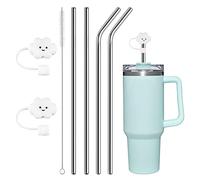 AUAUY 4PCS Pailles en Stainless Steel Réutilisables, Paille Stainless Steel avec Brosse de Nettoyage & Couvre Paille Compatible avec la Tasse de Voyage Stanley Adventure Quencher de 1182ML