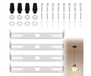 AUAUY 4Pcs Support de Fixation Plafonnier 115mm, Supports de Lustre, Plaque de Plafond avec Vis, Rondelle, Écrou, Bouchon en Caoutchouc, pour Suspensions Mur Lumière, Maison et Bureau