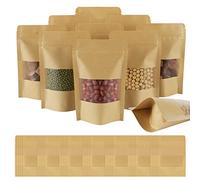 AUAUY 55PCS Sachet Kraft Alimentaire, Sac Papier Kraft avec Fenetre,9x14cm | Réutilisable Sachet Craft, Standable Sachet Kraft Zip, Emballage Alimentaire, S'appliquent aux Noix Grains Café Thé Épices