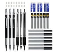 AUAUY 6PCS Métal Porte Mines 0.5, 0.7, 0.9 mm et 2mm, Art Crayon Mécanique avec Mines et Gommes, Porte Mine pour Le Dessin, L’écriture, La Fabrication, L’esquisse, Le Charpentier