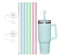 AUAUY 6PCS Pailles en Silicone Réutilisables, Paille Silicone avec Brosse de Nettoyage & Couvre Paille Compatible avec la Tasse de Voyage Stanley Adventure Quencher de 1182ML/ 887ML