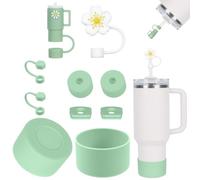 AUAUY 9pcs Accessoires pour Coupe Stanley, 2 Bouchons de Paille 9-10mm, 6 Bouchons Anti-Déversement en Silicone, 1 Botte en Silicone pour Coupe Stanley 40oz et 30oz Accessoires de Décoration (Vert)