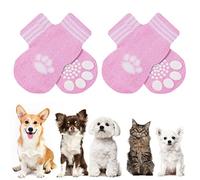 AUAUY Chaussettes Anti-Dérapantes Chien Chat, Chaussette Chien, Protège Les Pattes de l’Animal et Les Sols Intérieurs, avec Patins en Caoutchouc, Convient pour Les Petits ou Moyen Chiens et Chats - M