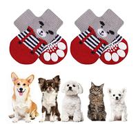 AUAUY Chaussettes Anti-Dérapantes Chien Chat, Chaussette Chien, Protège Les Pattes de l’Animal et Les Sols Intérieurs, avec Patins en Caoutchouc, Convient pour Les Petits ou Moyen Chiens et Chats - M