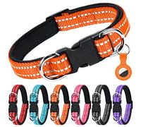 AUAUY Collier pour Chien, Collier en Nylon Réfléchissant Réglable Classique avec Rembourré Doux Respirant Mesh, Collier avec Étui AirTag pour Petits Chiens, Moyen Gros, Grand Chiens(Orange-M)