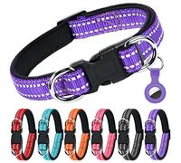 AUAUY Collier pour Chien, Collier en Nylon Réfléchissant Réglable Classique avec Rembourré Doux Respirant Mesh, Collier avec Étui AirTag pour Petits Chiens, Moyen Gros, Grand Chiens(Violet-M)