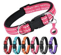 AUAUY Collier pour Chien, Collier en Nylon Réfléchissant Réglable Classique avec Rembourré Doux Respirant Mesh, Collier avec Étui AirTag pour Petits Chiens, Moyen Gros, Grand Chiens(Rose-S)