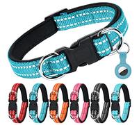 AUAUY Collier pour Chien, Collier en Nylon Réfléchissant Réglable Classique avec Rembourré Doux Respirant Mesh, Collier avec Étui AirTag pour Petits Chiens, Moyen Gros, Grand Chiens(Bleu-M)