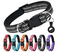AUAUY Collier Réfléchissant Réglable Classique pour Chien, Nylon Rembourré Doux Respirant Mesh, Étui AirTag Inclus, Noir-M, À Rayure, Unisexe, Pour Tous Les Âges, Petits, Moyen, Gros, Grands Chiens