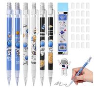 AUAUY Crayon Mécanique Set, 6PCS Astronaute 0,5 mm Porte-Mines avec 1 Tubes De Recharge, 24 Pointes de Gomme de Rechange, 1 Gommes, Crayons Mécaniques pour L'écriture, Le Dessin, Les Croquis