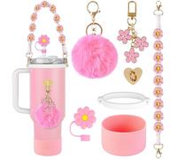 AUAUY Ensemble de 7 accessoires pour tasse Stanley, bouteille d'eau décorative compatible avec tasse Stanley, comprend une botte en silicone, une poignée tissée bohème, une housse de paille, des