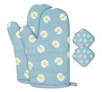 AUAUY Gants de Four, 1 Paire Gants de Cuisine Coton avec 2 Maniques Cuisine | Lavable Gant Cuisine Four, Gants de Cuisine Antidérapants, Gant Cuisine Anti Chaleur pour Barbecue, Cuisson (Bleu)