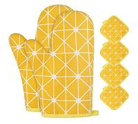 AUAUY Gants de Four, 1 Paire Gants de Cuisine Coton avec 4 Maniques Cuisine | Lavable Gant Cuisine Four, Gants de Cuisine Antidérapants, Gant Cuisine Anti Chaleur pour Barbecue, Cuisson (Jaune)