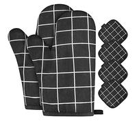 AUAUY Gants de Four, 1 Paire Gants de Cuisine Coton avec 4 Maniques Cuisine | Lavable Gant Cuisine Four, Gants de Cuisine Antidérapants, Gant Cuisine Anti Chaleur pour Barbecue, Cuisson (Noir)