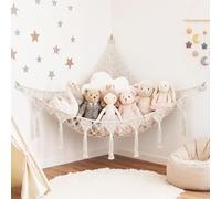 AUAUY Hamac de Rangement Peluche, à Suspendre en Macramé Style Bohème | Filet Peluche, Doux Organisateur Suspendu pour Chambre d'Enfant pour Peluches, Blanc Cassé