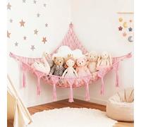 AUAUY Hamac de Rangement Peluche, à Suspendre en Macramé Style Bohème | Filet Peluche, Doux Organisateur Suspendu pour Chambre d'Enfant pour Peluches, Rose
