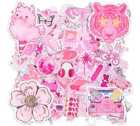 AUAUY Lot de 100 autocollants étanches rose | pour scrapbooking, ordinateur portable, skateboard et plus encore