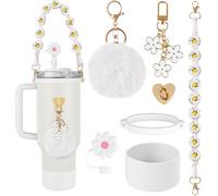 AUAUY Lot de 7 accessoires pour tasse Stanley, bouteille d'eau décorative compatible avec tasse Stanley, comprend une botte en silicone, une poignée tissée bohème, une housse de paille, des breloques
