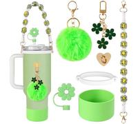 AUAUY Lot de 7 accessoires pour tasse Stanley, bouteille d'eau décorative compatible avec tasse Stanley, comprend une botte en silicone, une poignée tissée bohème, une housse de paille, des breloques