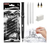 AUAUY Lot de crayons à dessin sans encre, crayons infinis réutilisables avec pointes remplaçables en graphite et gomme, estompes et bâtons de carbone