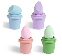 AUAUY Maquillage Éponge, Maquillage Éponge à Fond de Teint Blender pour Beauty, Éponge de Mélange de Fond de Teint sans Faille pour Crème et Poudre Liquides, 4 Pièces avec Tasse à Café